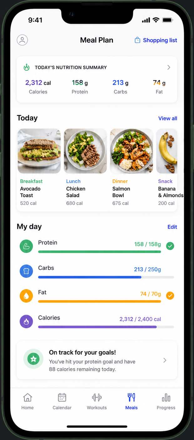 Everfit app — meal plan
