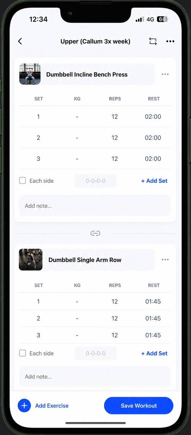 Everfit app — workout tracking