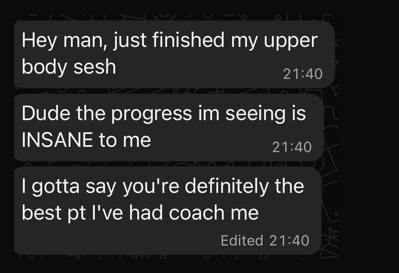 WhatsApp message from a coaching client